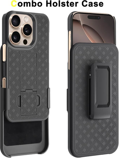 Fingic for iPhone 16 Pro Case with Belt Clip Holster Case Slim Combo Shell with Kickstand Swivel Holster Rugged Shockproof Antiscratch Full Body Protective Case for iPhone 16 Pro,6.3 inch,2024,Black
