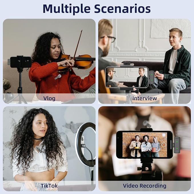 Wireless Lavalier Microphone for iPhone 17/16/15 Android - Mini Phone Microphone Clip on Lapel Mic with 35H Charging Case for Video Recording TikTok YouTube, 75Ft Transmission