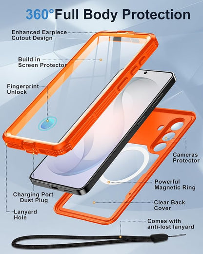 for Samsung Galaxy S26 Waterproof Case, [Fit for Magsafe] [IP68 Water Proof] [Built-in Screen Protector], Magnetic Heavy Duty Military Grade Rugged Phone Case for S 26 6.3", Orange