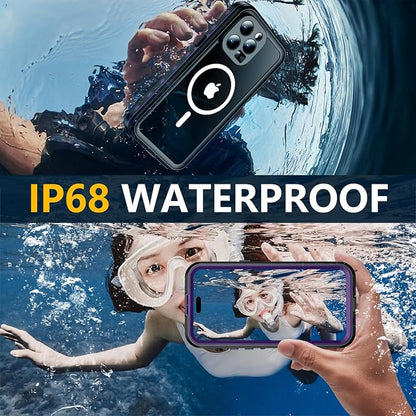 Red2Fire for iPhone 14 Pro Case Waterproof, [Built-in Screen Protector & Camera Protector][Compatible with MagSafe][Full Body Shockproof][IP68 Waterproof][Dustproof] Phone Case 6.1" Purple/Clear