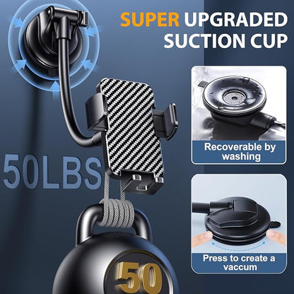 Phone Holders for your Car [Long Flexible Neck] Car Phone Mount [Anti-Shake Stabilizer] Cell Phone Holder Car for Dashboard Windshield Automotive Accessories Fit for iPhone Android Smartphone