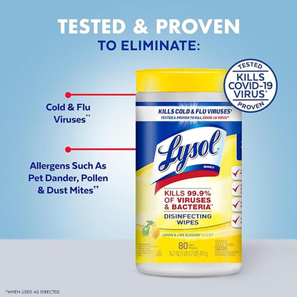 Lysol Disinfecting Wipes Bundle, Home Apartment Dorm Room Essentials and Cleaning Supplies, All Purpose Cleaner, Multi-surface Cleaning Wipes, Multi-Scent Sanitizing Wipes Bundle, 240 Count, Pack of 4