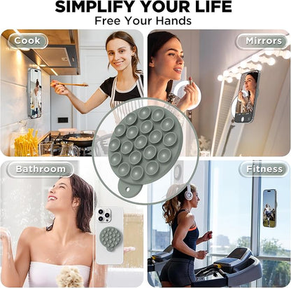 Magnetic Suction Cup Phone Mount with MagSafe, Silicone Hands-Free Grip Holder for iPhone Case and Android, Mirror Shower Phone Stand for Makeup FaceTime Gym Kitchen Bathroom, Calke Green