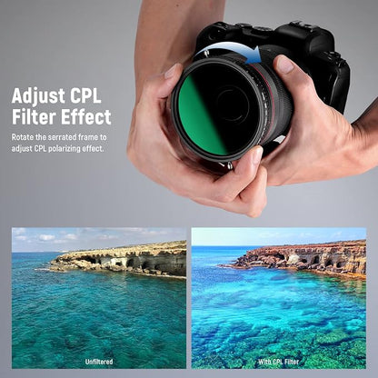 NEEWER 2 in 1 58mm Variable ND Filter ND2–ND32&CPL Filter(Circular Polarizer Filter) No X Cross/30 Layer Nano Coated/HD Optical Glass/Ultra Slim Aluminum Alloy Frame/Water Repellent/Scratch Resistant