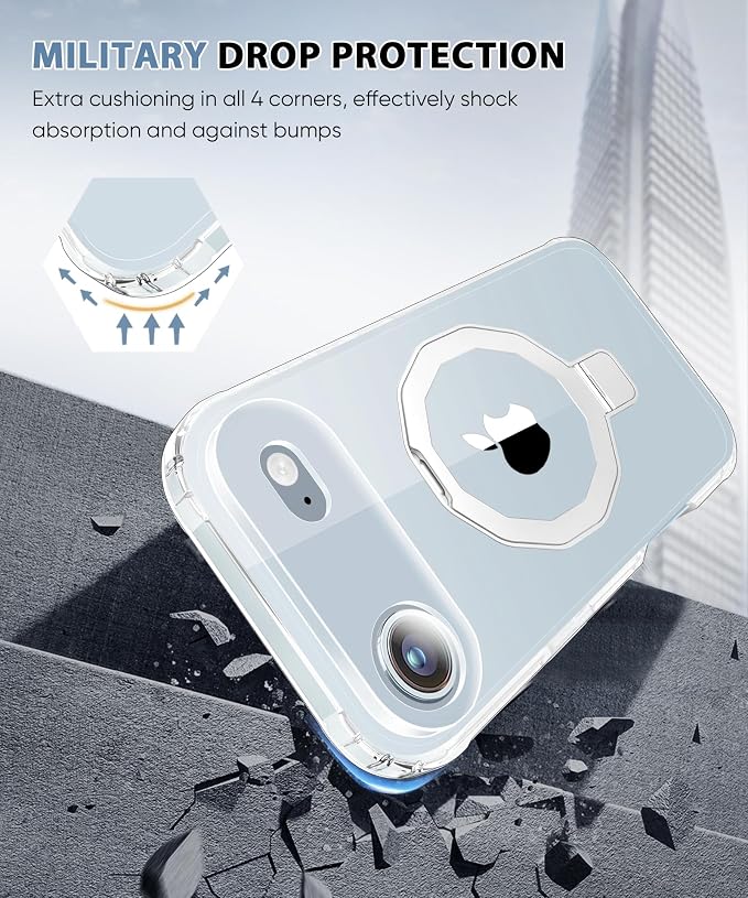for iPhone 17 Air Case, with Screen Protector + Camera Lens Protector, Built-in Seamless Stand, [Compatible with MagSafe] Protective Shockproof Phone Case, Cover for iPhone 17 Air 6.5" - Clear