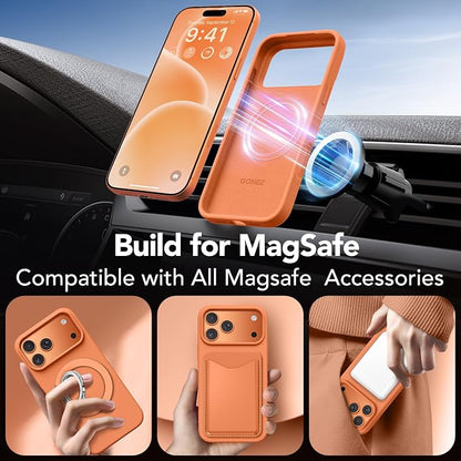 GONEZ Magnetic for iPhone 17 Pro Case, Compatible with MagSafe, [Screen Protector + Camera Lens Protector], Liquid Silicone Anti-Scratch Shockproof Protective Phone Case 6.3 inch, Starry Orange