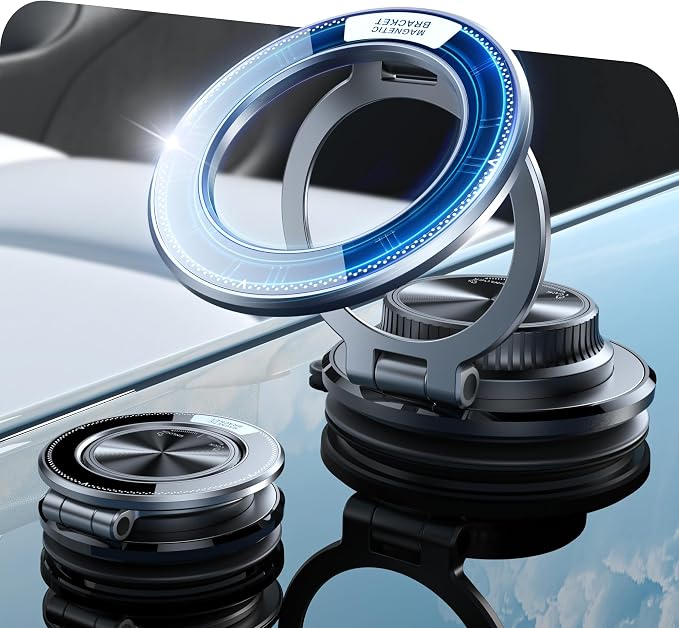 Ultra-Thin Vacuum Magnetic Car Phone Holder for MagSafe[108+LBS Strongest Suction & 3000gf Strongest Magnetic],360°Adjustable Suction Cup Phone Mount for Car,Gym,Mirror,Men Women-Black