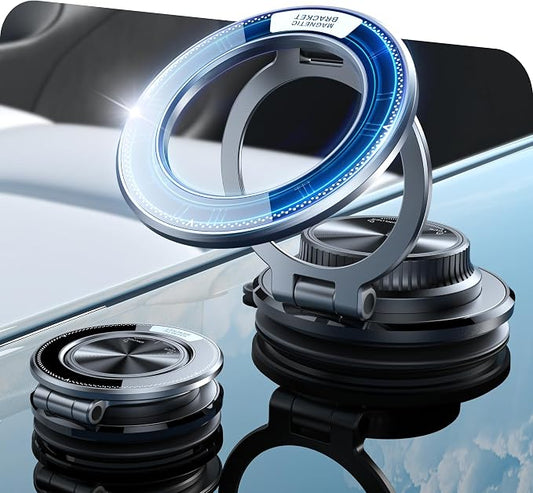 Ultra-Thin Vacuum Magnetic Car Phone Holder for MagSafe[108+LBS Strongest Suction & 3000gf Strongest Magnetic],360°Adjustable Suction Cup Phone Mount for Car,Gym,Mirror,Men Women-Black