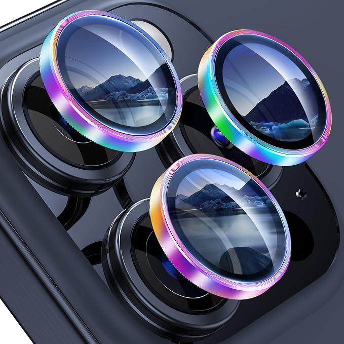 WSKEN for iPhone 15 Pro/iPhone 15 Pro Max Camera Lens Protector,[Keep Original Shooting] Shatterproof 9H Tempered Glass Camera Screen Protector Metal Ring Cover Film Accessories,Colorful