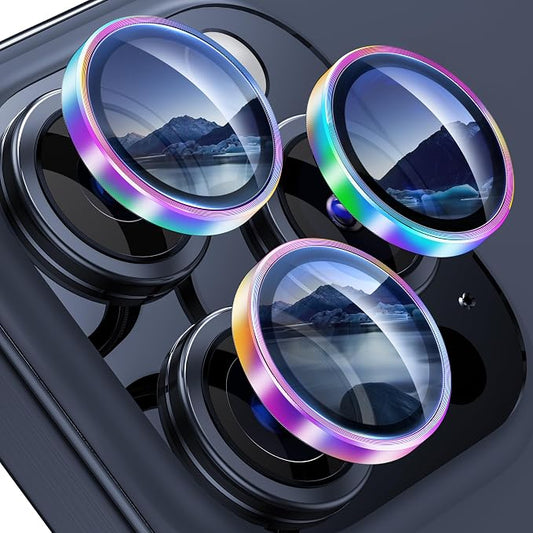 WSKEN for iPhone 15 Pro/iPhone 15 Pro Max Camera Lens Protector,[Keep Original Shooting] Shatterproof 9H Tempered Glass Camera Screen Protector Metal Ring Cover Film Accessories,Colorful