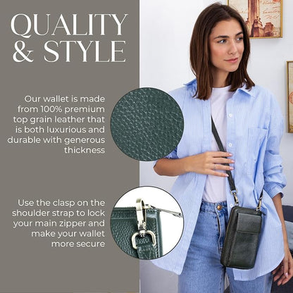 BULL GUARD Crossbody Leather Wallet Phone Purse, Anti Theft and RFID Blocking, Elegant Design for Travel