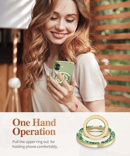 GVIEWIN Magnetic Phone Ring Holder, Compatible with MagSafe Phone Grip with Adjustable Stand, Magnet Phone Ring Kickstand for iPhone 17/16/15/14/13/12 Pro Max Plus Air/Other Phones (Glitter/Green)