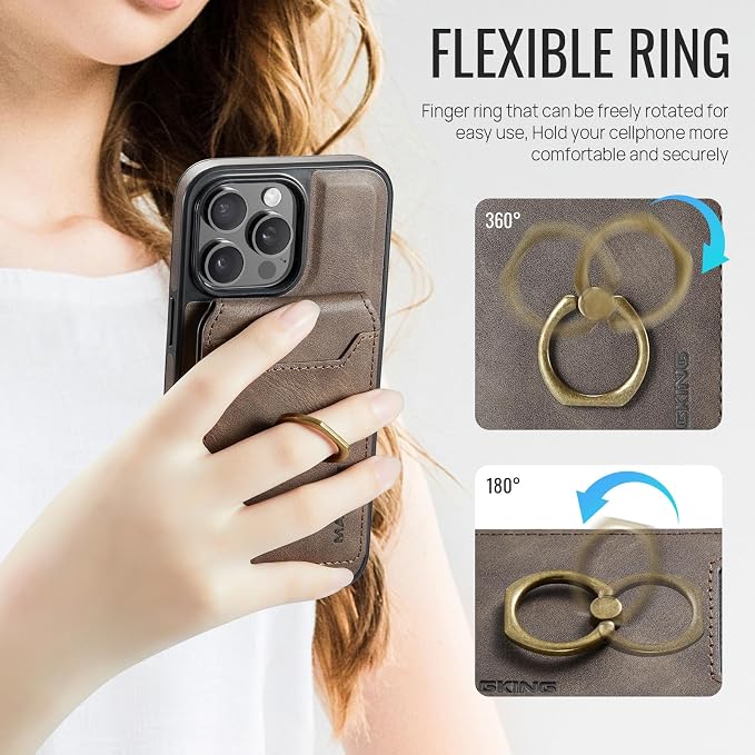 SZHAIYU 2 in 1 Detachable Magnetic Phone Cases Compatible with iPhone 14 Pro Max Case with Card Holder Ring , Compatible with Magsafe Wallet, Leather Men 6.7'' RFID Blocking (Coffee,iPhone 14 Pro Max)