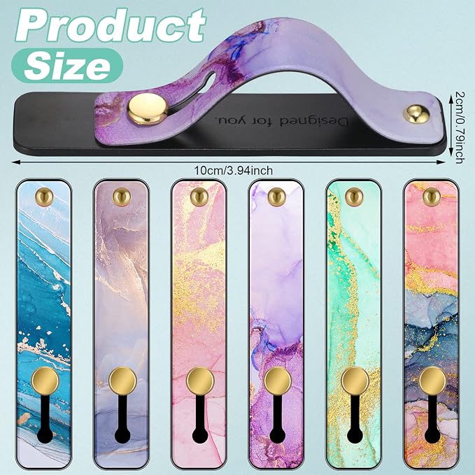 Weewooday 6 Pieces Phone Grip Holder Cell Phone Grip Strap Telescopic Finger Strap Stand Universal Finger Kickstand for Most Smartphones(Bright Marble)