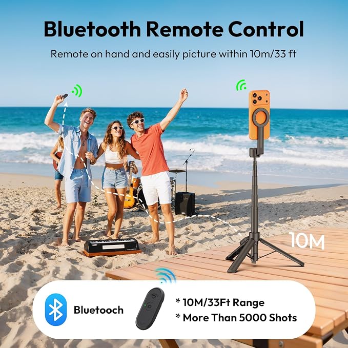 ULANZI Phone Tripod,SK26 44.5'' Magnetic Selfie Stick for Magsafe w Remote, Portable Tripod for iPhone 17 Pro Extendable Cell Phone Stand Lightweight for Vlog Travel Recording Streaming Selfies