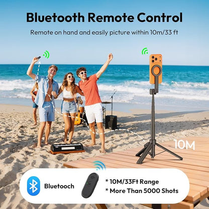 ULANZI Phone Tripod,SK26 44.5'' Magnetic Selfie Stick for Magsafe w Remote, Portable Tripod for iPhone 17 Pro Extendable Cell Phone Stand Lightweight for Vlog Travel Recording Streaming Selfies
