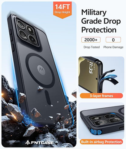 FNTCASE for Motorola Edge 2026 Case, Fit for Magsafe, Screen Protector | Translucent Matte Magnetic Back, 14FT Military Grade Drop Protection, Shockproof Protective Phone Cover, Black