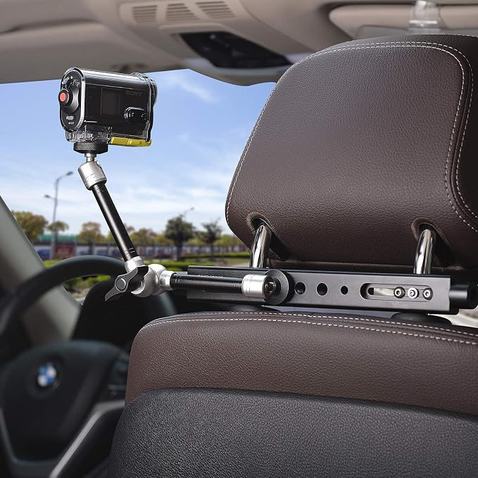 Heavy Duty DSLR Mirrorless Camera Action Camcorder Phone Car Headrest Mount Driver Cab Video Recording Holder w/Magic Arm Expansion Kit for GoPro Canon Nikon Sony iPhone Vlogging Rig