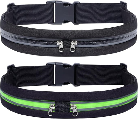 2 Pack Running Belt Fanny Packs for women and men,Belt Bag for Hiking Cycling Workout,Reflective Fanny Packs for Men Runners Belt Compatible with iPhone13,12 pro,Travelling Money Phone Holder