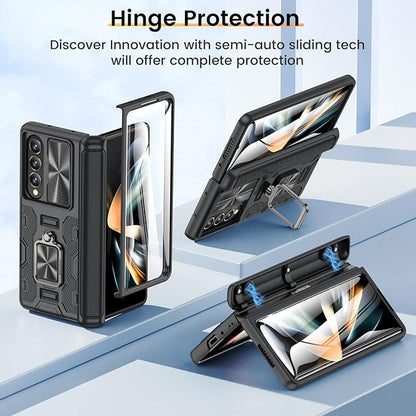 VEGO for Galaxy Z Fold 4 Case with Slide Camera Cover & Hinge Protection | Fold 4 Phone Case with Screen Protector 360°Magnetic Kickstand Protective Cover for Samsung Galaxy Z Fold 4 5G - Black