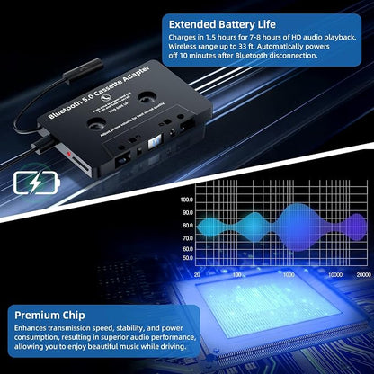 Car Bluetooth Cassette Reciver, Tape Player BT 5.0 Cassette Aux Adapter with Hands-Free