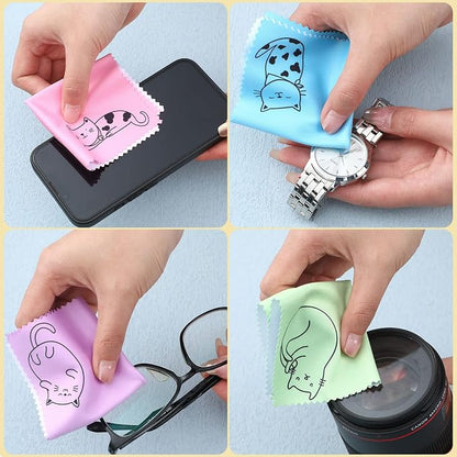 Sinmoe 20 Pcs Microfiber Cleaning Cloth Cute Kitty Cat Design Microfiber Cloth Gift Soft Multicolor Glasses Cleaner for Eyeglasses Camera Lens Cell Phone Screens Glasses, 6 x 6 Inches