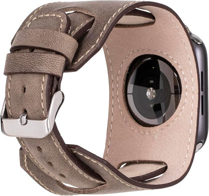 HARDISTON Cuff Watch Band Compatible with Apple 42mm for men & women, Handmade Genuine Leather, Compatible with iWatch Series 11 10 9 8 7 6 5 4 3 2 1 SE Ultra, Wrist Bracelet Band, Large/Band-Camel