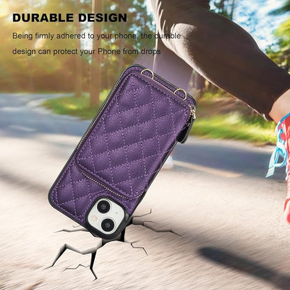 Bocasal Crossbody Wallet Case for iPhone 14 Plus, RFID Blocking PU Leather Zipper Handbag Purse Flip Cover, Kickstand Folio Case with Card Slots Holder Wrist Strap Lanyard 5G 6.7 Inch (Dark Purple)