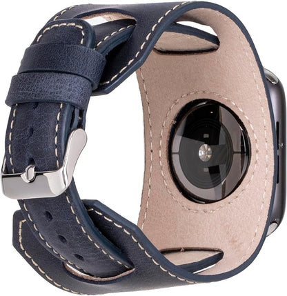HARDISTON Cuff Watch Band Compatible with Apple 38mm for men & women, Handmade Genuine Leather, Compatible with iWatch Series 11 10 9 8 7 6 5 4 3 2 1 SE Ultra, Wrist Bracelet Band, Large/Band-Navy