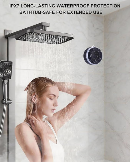 Shower Speaker Bluetooth Waterproof, Portable Wireless Bathroom Speaker with HD Sound & Deep Bass, IPX7 Waterproof Mini Speaker with Shower Phone Holder, for Shower, Pool & Travel