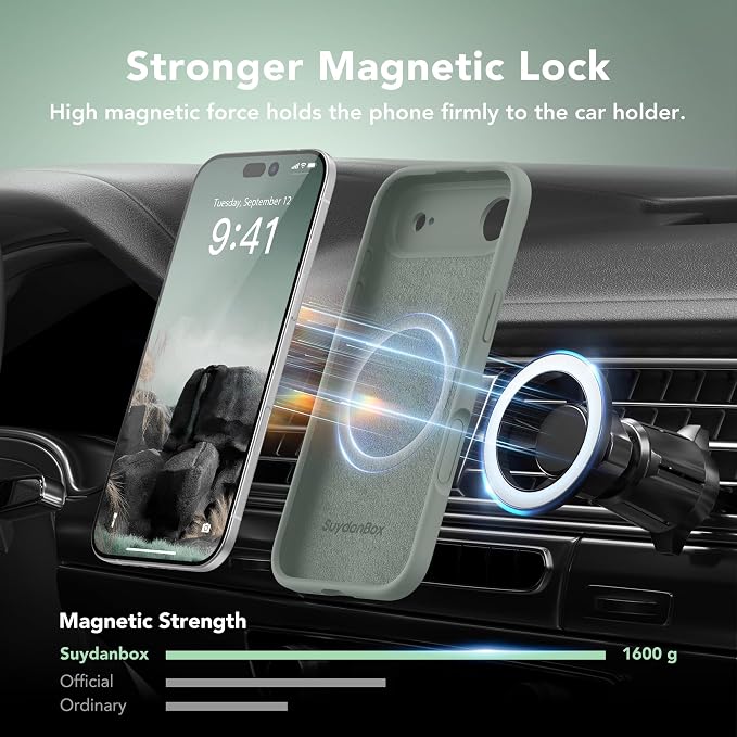 Magnetic for iPhone Air Case, Compatible with MagSafe, [Full Camera Protection][Screen Protector] Silicone Shockproof Protective Phone Case for iPhone 17 Air 6.5", Calke Green