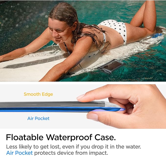 Spigen AquaShield Floating Universal Waterproof Phone Pouch, Waterproof Phone Case, PVC Protective Dry Bag Cases with IPX8 A610 Compatible with iPhone, Galaxy, Google (Pack of 1) - Floatable Black