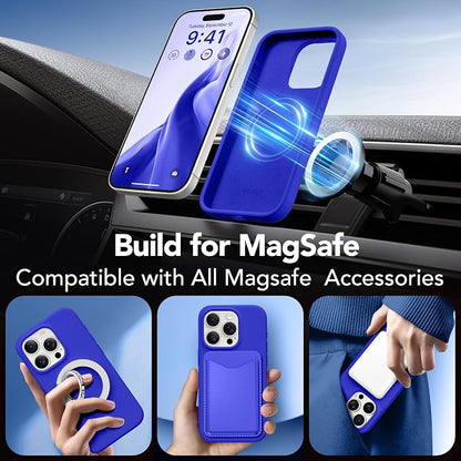 GONEZ for iPhone 15 Pro Max Case Silicone, Compatible with Magsafe, Camera Protector + Screen Protector, Soft Anti-Scratch Microfiber Lining, Liquid Silicone Shockproof Phone Cover, Cobalt Blue