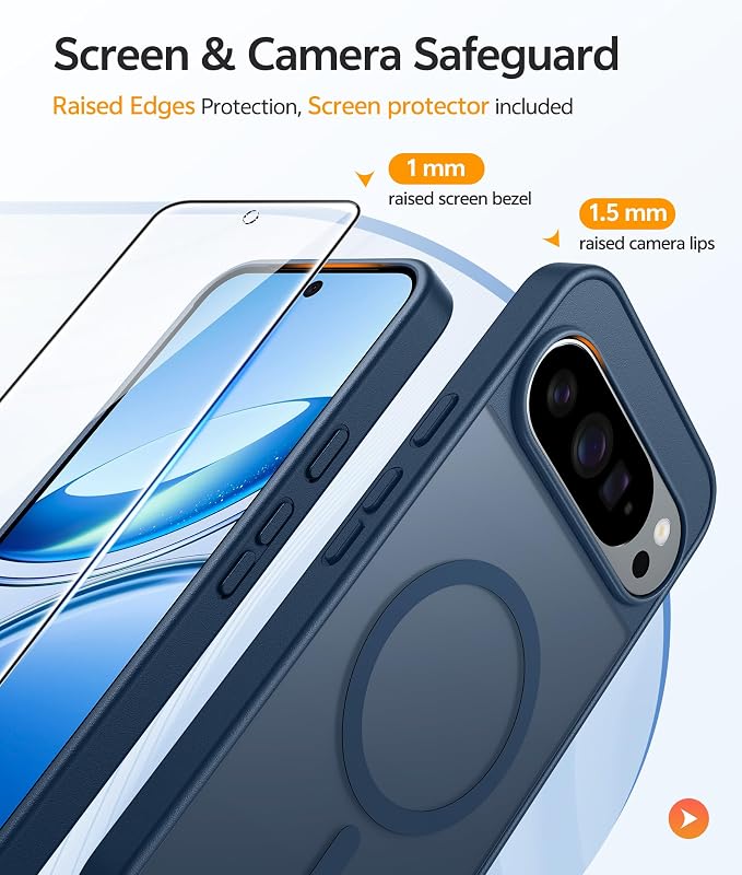 FNTCASE for Google Pixel 10 Pro Case: for Pixel 10 Case [Fit for Magsafe] Translucent Matte Cases with [Screen Protector] Military Grade Shockproof Protective Magnetic Phone Cover (6.3inch - Blue)