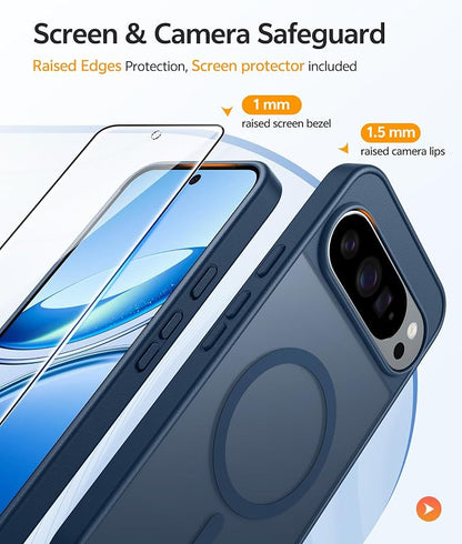 FNTCASE for Google Pixel 10 Pro Case: for Pixel 10 Case [Fit for Magsafe] Translucent Matte Cases with [Screen Protector] Military Grade Shockproof Protective Magnetic Phone Cover (6.3inch - Blue)