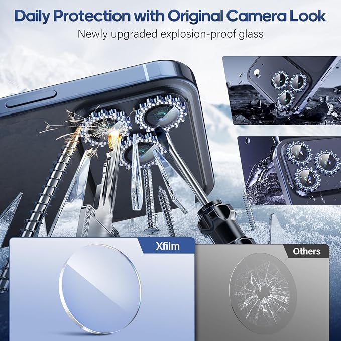 Xfilm for iPhone 17 Pro / 17 Pro Max Camera Lens Protector Gear Bling Diamond, Individual Metal with 9H Hardness, Scratch-Proof Camera Screen Protector, Stylish Accessories, Case Friendly (Blue)