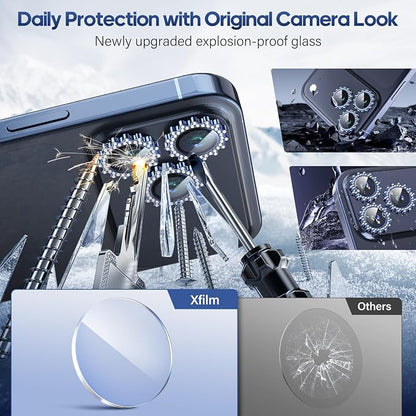 Xfilm for iPhone 17 Pro / 17 Pro Max Camera Lens Protector Gear Bling Diamond, Individual Metal with 9H Hardness, Scratch-Proof Camera Screen Protector, Stylish Accessories, Case Friendly (Blue)