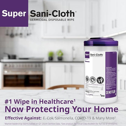 Super Sani- Cloth Germicidal Disposable Wipe, X-Large 5'' x 8'' Wipe, Pop Up Dispenser of 65