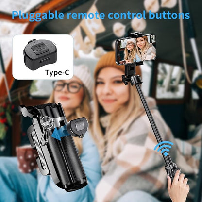 Mini Selfie Stick Tripod Stand for iPhone ，6-Section Adjustable Height Extension (12-42cm)，10 Meter Remote One Click Control ，Suitable for Travel/Live Streaming/Outdoor Multiple Scenes