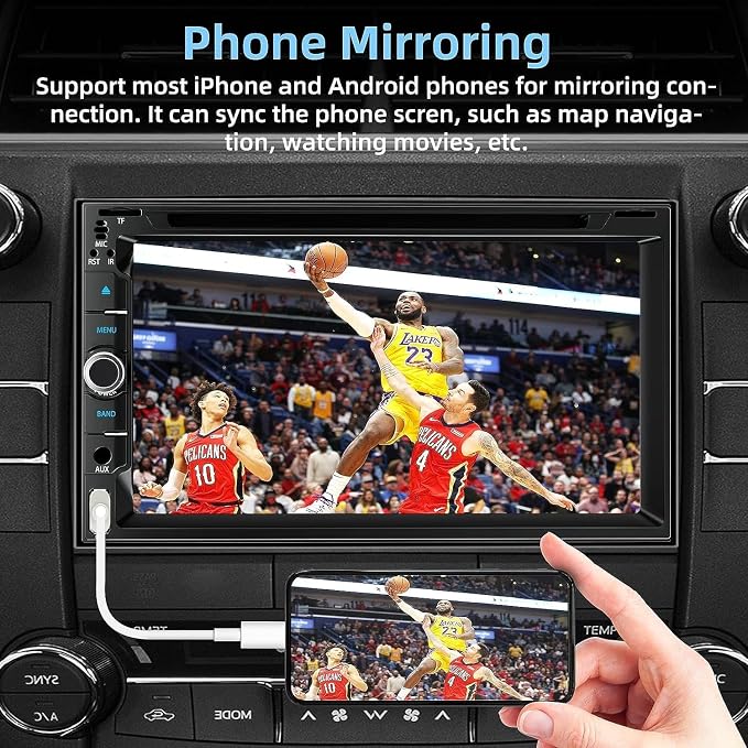 Double Din Car Stereo with Carplay&Android Auto,7 Inch HD Touchscreen Car Radio Support CD DVD Player,Bluetooth,Backup Camera,Mirror Link,SWC,Subwoofer,USB/TF/AUX Input, AM/FM Car Stereo Receiver