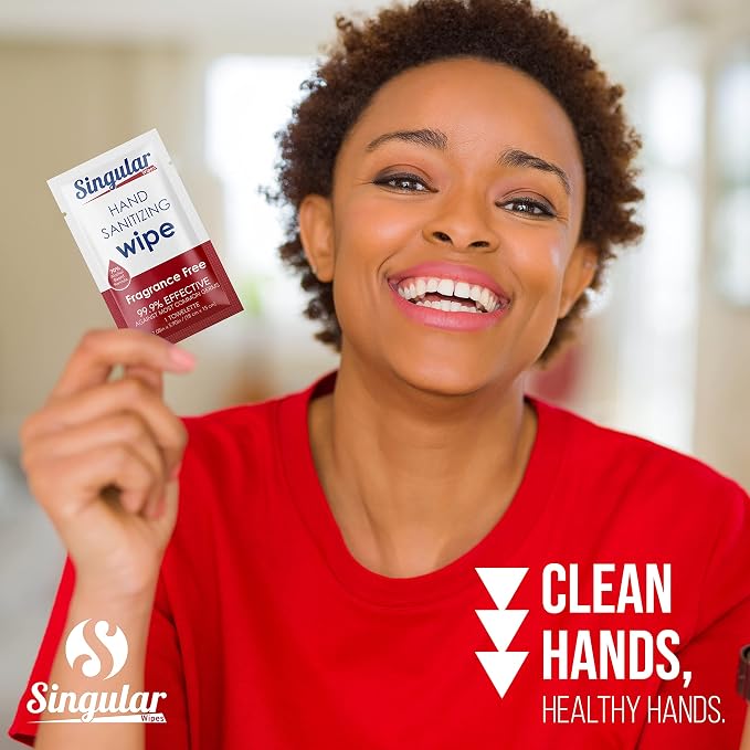 Hand Sanitizing Wipes Travel Size by Singular Wipes –30ct Individually Wrapped | Fragrance-Free, Moisturizing, 70% Isopropyl Alcohol Wipes | Travel, Home, Office, Daily Use