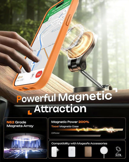 TOCOL for Phone 15 Case, Compatible with Magsafe Charger, Full Camera Protection, Drop Protection, Translucent Matte Phone Case for iPhone 15 6.1 inch (Orange)