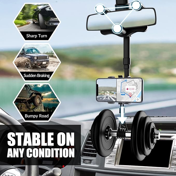 SXhyf Rear View Mirror Phone Holder, 2023 Rotatable and Retractable, Universal Mount, Cell Car Fit for iPhone 11 12 13 14 Pro Max Samsung All Phone