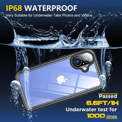 SPIDERCASE for iPhone 16 Waterproof Case, Built-in Screen Protector,12FT Military Grade Shockproof, IP68 Underwater Full Body Sealed Protection with Lanyard for iPhone 16 6.1“, Black