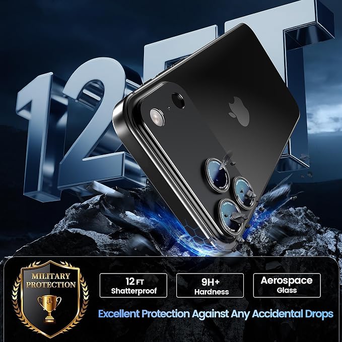 CACOE Camera Lens Protector for iPhone 17 Pro Max - Metal Frame Tempered Glass Cover, [Anti-Scratch] [Drop-Proof][Strong-Adhesion] Camera Screen Cover(Carbon Black)