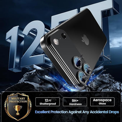 CACOE Camera Lens Protector for iPhone 17 Pro Max - Metal Frame Tempered Glass Cover, [Anti-Scratch] [Drop-Proof][Strong-Adhesion] Camera Screen Cover(Carbon Black)