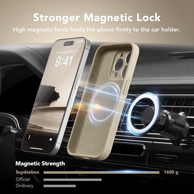 Magnetic for iPhone 15 Pro Case, Compatible with MagSafe, [Full Camera Protection][Screen Protector] Silicone Shockproof Protective Phone Case for iPhone 15 Pro 6.1", Khaki