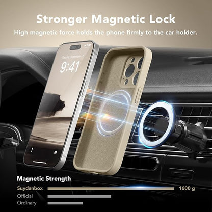 Magnetic for iPhone 15 Pro Max Case, Compatible with MagSafe, [Full Camera Protection][Screen Protector] Silicone Shockproof Protective Phone Case for iPhone 15 Pro Max 6.7", Khaki
