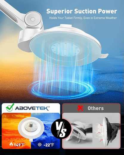 AboveTEK iPad Suction Mount, Phone Tablet Stand Holder with Suction Cup Fits 4"-11" Tablet/Phone/iPad mini/Air, Sticky iPads Mount on Window Bathroom Mirror, for Car Truck Windshield Boat (White)