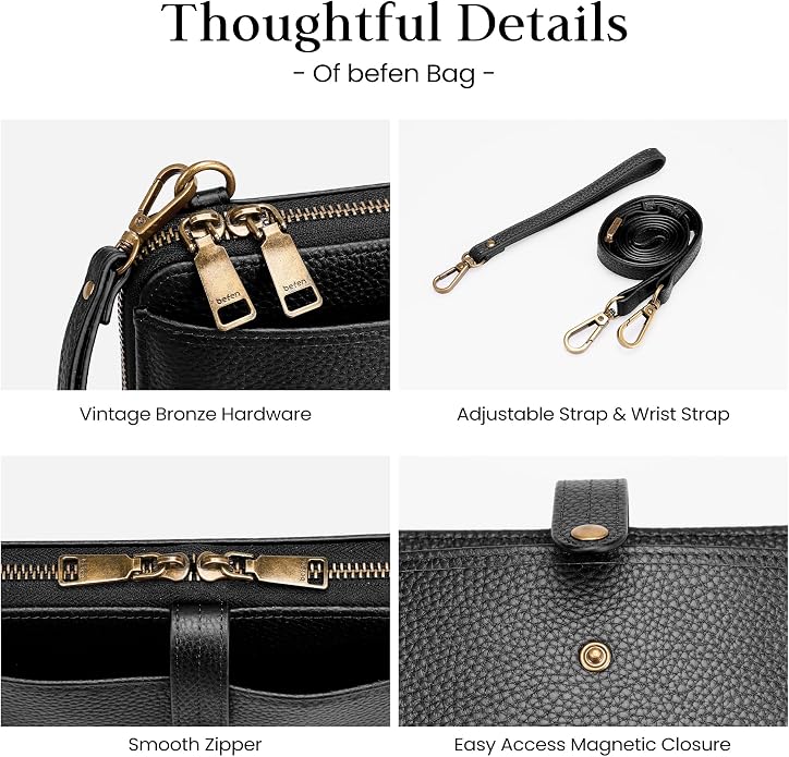 befen Leather Wristlet Wallet for Women Cell Phone Purse with Built in Wallet Vintage Leather Crossdody Bag Clutch Purse